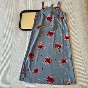 Vtg 90s Y2k Cinnamon Girl Blue Red Rose Floral Midi Dress